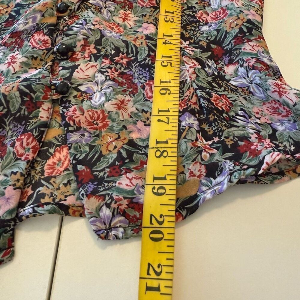 Vintage Try 1 Black Floral Ruffled Cropped Blouse Sz S Y2K, Feminine - Picture 11 of 12